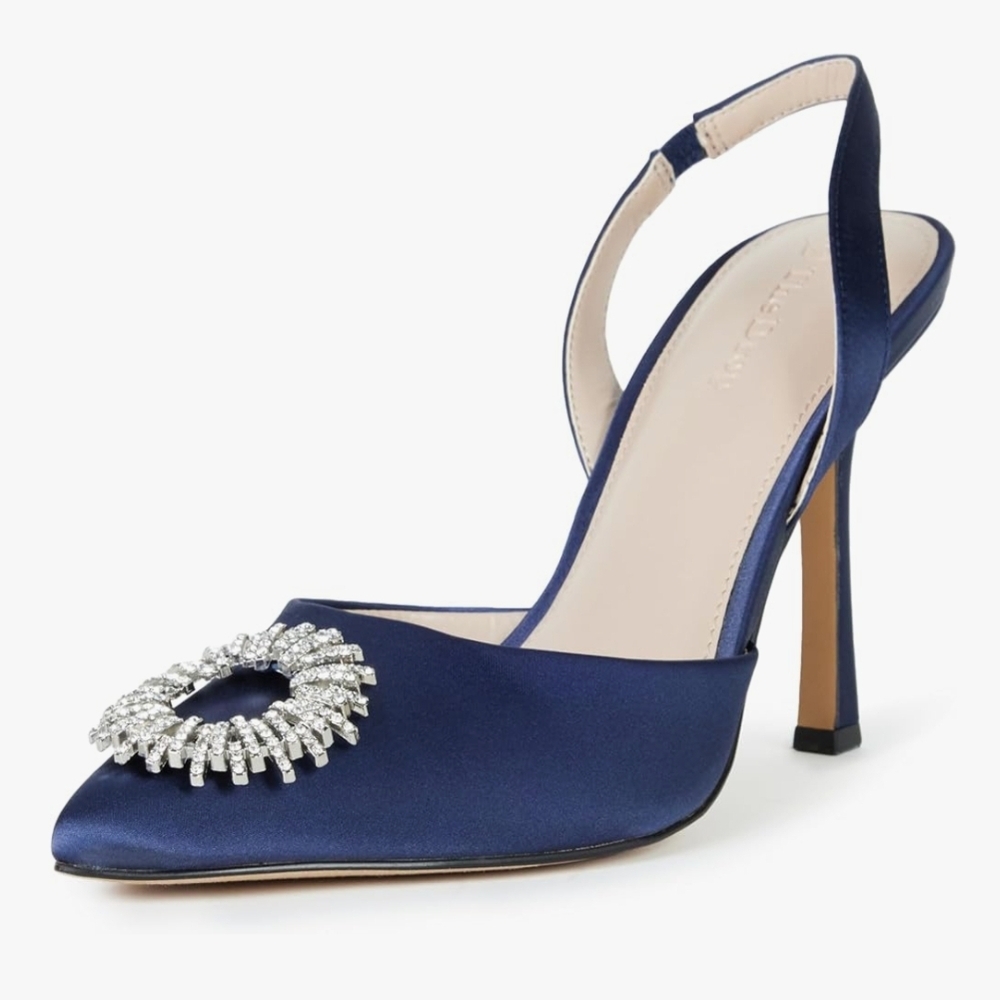 Elegant Navy Satin Slingback Heels